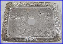 A Rare Antique Chinese Export Silver Dragon Tray by Luen Hing 90% Silver