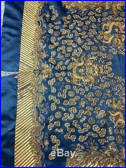 A Rare and Important Qing Dynasty Embroidered Silk Dragon Robe Unstitch 54X 56