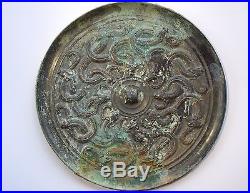 A SUPERB & RARE AUTHENTIC ANTIQUE CHINESE TANG DYNASTY BRONZE DRAGON MIRROR