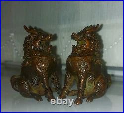 A Stunning Pair Of chinese bronze Dragons incense burners