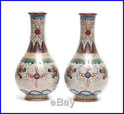 A VERY FINE QUALITY PAIR ANTIQUE CHINESE CLOISONNE DRAGON VASES