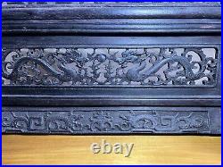 A Vintage Chinese Porcelain Plaque Wooden Table Screen Dragons Carving