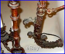 AMAZING Antique Bronze DRAGON Faux Bamboo SCONCE Wall Fixture Chinese Asian