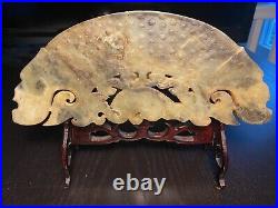 ANCIENT DYNASTY CHINESE JADE BI HALF DISC with dragons on both ends and sides