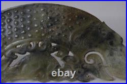 ANCIENT DYNASTY CHINESE JADE BI HALF DISC with dragons on both ends and sides