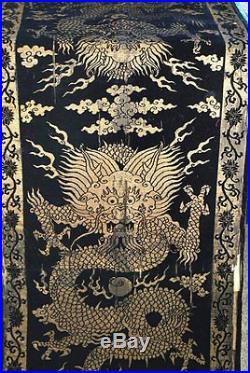 Antique 18thc Chinese Dragon Chair Cover In Cut Velvet And Gold Metallic Brocade