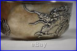 ANTIQUE 19-20TH C. CHINESE EXPORT SILVER DRAGON BOWL TUCK CHANG SHANGHAI 232.6g