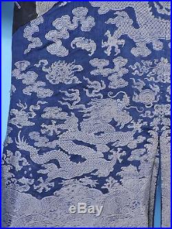 Antique 19th C Hand Woven Chinese Dragon Summer Robe W Horseshoe Cuffs