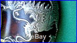 ANTIQUE 19c CHINESE DARK BROWN CLAY METAL INLAID SUPREMETEAPOT WithSILVER DRAGON
