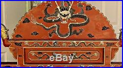 ANTIQUE 19c CHINESE LARGE CEREMONIAL RED LACQUERED GESSO, GILT DRAGON DRUM, GONG