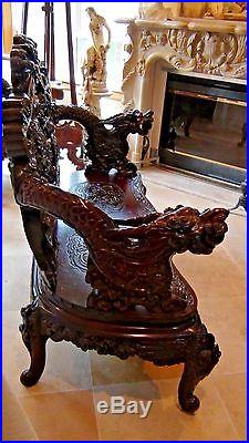 ANTIQUE 19c CHINESE SETTEE WithELABORATELY CARVED DRAGON BACK, ARM REST& LEGS