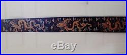 ANTIQUE 19c CHINESE SILK EMBROIDERED GOLD THREAD DRAGONS WALL HANGING PANEL