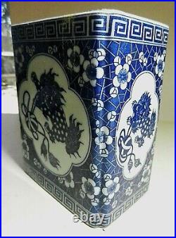 ANTIQUE 19th c Opium Pillow BOX Chinese Dragon Foo Dog Blue/White VASE-SIGNED