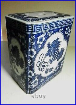 ANTIQUE 19th c Opium Pillow BOX Chinese Dragon Foo Dog Blue/White VASE-SIGNED