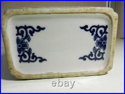 ANTIQUE 19th c Opium Pillow BOX Chinese Dragon Foo Dog Blue/White VASE-SIGNED