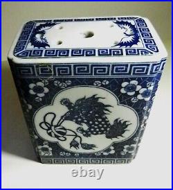 ANTIQUE 19th c Opium Pillow BOX Chinese Dragon Foo Dog Blue/White VASE-SIGNED