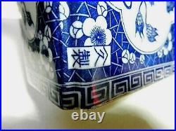 ANTIQUE 19th c Opium Pillow BOX Chinese Dragon Foo Dog Blue/White VASE-SIGNED