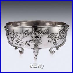 ANTIQUE 19thC CHINESE EXPORT SOLID SILVER DRAGON BOWL, LUEN WO c. 1890