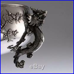 ANTIQUE 19thC CHINESE EXPORT SOLID SILVER DRAGON BOWL, LUEN WO c. 1890