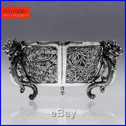 ANTIQUE 19thC CHINESE EXPORT SOLID SILVER DRAGON BOWL, WING NAM & CO c1890