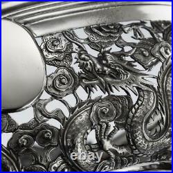 ANTIQUE 19thC CHINESE EXPORT SOLID SILVER DRAGON JARDINIERE, WANG HING c. 1890