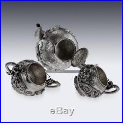 ANTIQUE 19thC CHINESE EXPORT TU MAO XING SOLID SILVER DRAGON TEA SET c. 1890