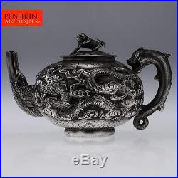 ANTIQUE 19thC CHINESE SOLID SILVER DRAGON TEAPOT c. 1890