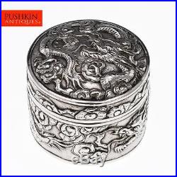 ANTIQUE 20thC CHINESE EXPORT SOLID SILVER DRAGON BOX c. 1920