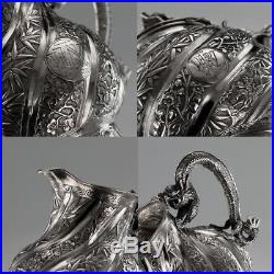 ANTIQUE 20thC CHINESE EXPORT TU QING YUN SOLID SILVER DRAGON TEA SERVICE c. 1900