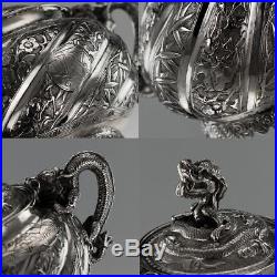 ANTIQUE 20thC CHINESE EXPORT TU QING YUN SOLID SILVER DRAGON TEA SERVICE c. 1900