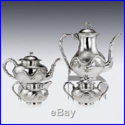 ANTIQUE 20thC CHINESE SOLID SILVER LARGE DRAGON 5 PIECE TEA SET, ZEESUNG c. 1910