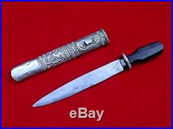 ANTIQUE BHUTANESE TIBETAN or CHINESE SILVER DAGGER HAND CHASED DRAGON