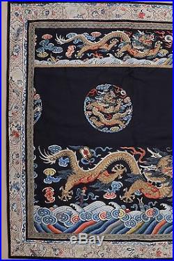Antique Chinese 19th C Qing Gold Embroidered Silk Dragon Panel, Chaofu Skirt
