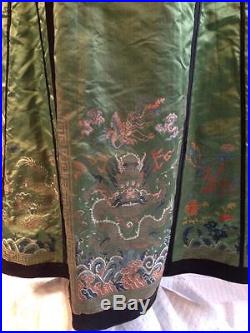 ANTIQUE CHINESE 19th C. SILK BROCADE SKIRT WITH 4 TOED DRAGONS & FENGHUANG BIRDS