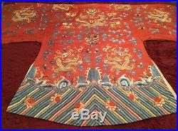 ANTIQUE CHINESE 19th c QI'ING SILK EMBROIDERED DRAGON ROBE JACKET EMBROIDERY