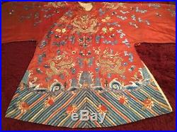 ANTIQUE CHINESE 19th c QI'ING SILK EMBROIDERED DRAGON ROBE JACKET EMBROIDERY