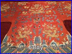 ANTIQUE CHINESE 19th c QI'ING SILK EMBROIDERED DRAGON ROBE JACKET EMBROIDERY