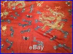 ANTIQUE CHINESE 19th c QI'ING SILK EMBROIDERED DRAGON ROBE JACKET EMBROIDERY