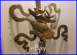 Antique Chinese Asian Qing Dynasty Bronze Brass Figural Dragon Scholar Staff