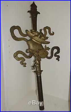 Antique Chinese Asian Qing Dynasty Bronze Brass Figural Dragon Scholar Staff