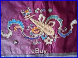 Antique Chinese Banner Silk Embroidery 19th-century Ideogram Dragon