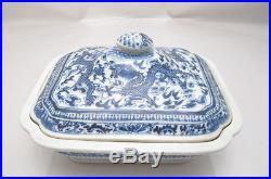 Antique Chinese Blue White Lidded Tureen Dragons