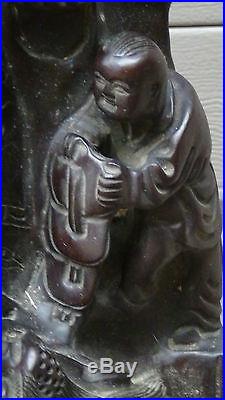 ANTIQUE CHINESE CARVED WOOD STATUE GOD OF WEALTH & PROSPERITY and DRAGONS