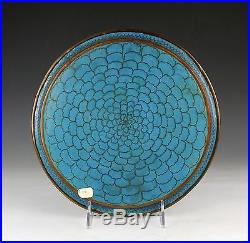Antique Chinese Cloisonne Round Tray Plate With Dragon