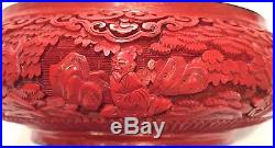 ANTIQUE CHINESE CLOISSONE ENAMEL CARVED CINNABAR LACQUER DRAGON BOWL SCHOLAR VTG