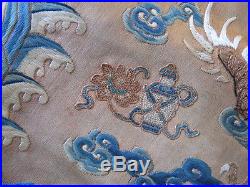 Antique Chinese Dragon Embroidery 1920's 38 X 36