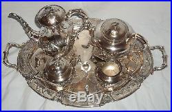 ANTIQUE CHINESE DRAGON STERLING SILVER 6pcTEA SET (HC) WithZEEWO TRAY