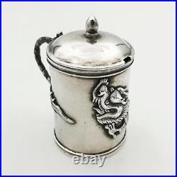 ANTIQUE CHINESE EXPORT DRAGON SILVER MUSTARD POT c1890 WC90