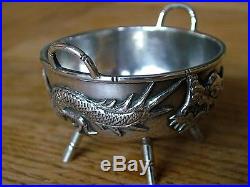 ANTIQUE CHINESE EXPORT SOLID SILVER OPEN SALT TUCK CHANG CAULDRON DRAGON NR