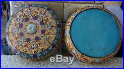 ANTIQUE CHINESE LARGE 16D CLOISONNE COVERED BOX With DRAGON JADE INSERT IN LID #2